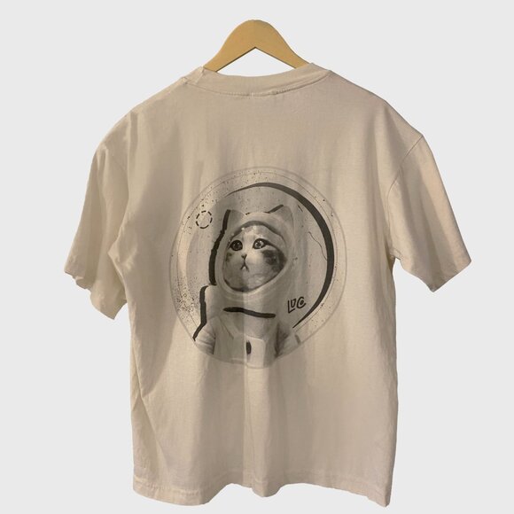 *Organic Cotton* Cream Astronaut Cat Tee - Print front and back - Picture 3 of 5